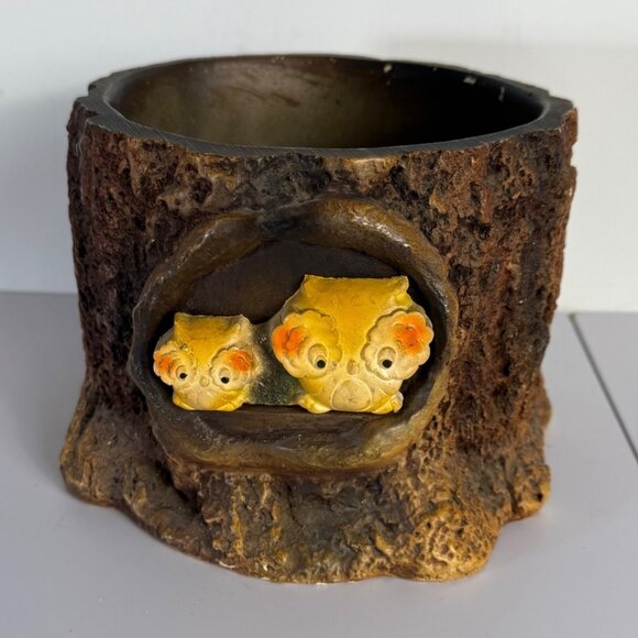 Rustic 70s Owl Log Planter Vintage Home Retro Woodland Decor Resin Flower Pot - Picture 13 of 14